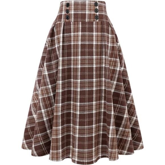 Plaid Skirt for Womens High Waist Aline Pleated Midi Skirts - Picture 1 of 6